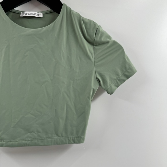 Zara Sage Green Super Cropped Buttery Soft Top Size Small - Picture 3 of 5
